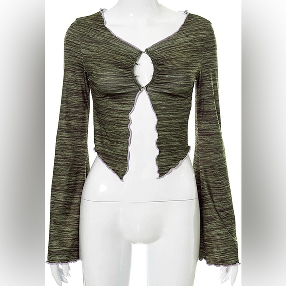 NWT (S) Green Sexy Crop Top Vintage Trendy Cami Shirt Streetwear - Picture 5 of 6